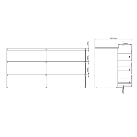 Maise cassettiera 70x138x41 cm con 6 cassetti in bianco