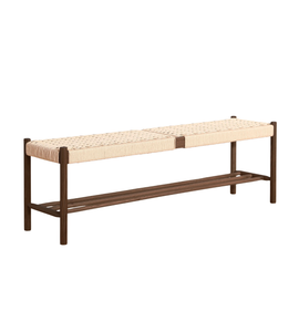 Panca Mathew in rovere affumicato con seduta intrecciata 140x35x45 cm