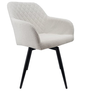 Carlo -  Sedia da pranzo bouclé bianco con funzione girevole a 360 gradi