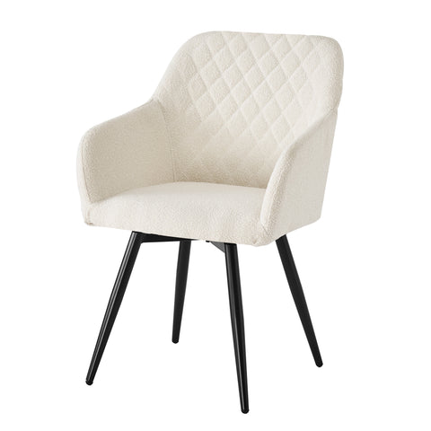 Carlo - Sedia da pranzo Imbottitura in bouclé bianco con braccioli