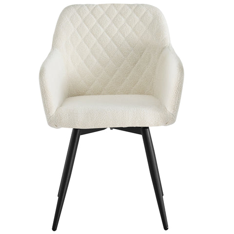 Carlo - Sedia da pranzo Imbottitura in bouclé bianco con braccioli