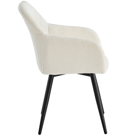 Carlo - Sedia da pranzo Imbottitura in bouclé bianco con braccioli