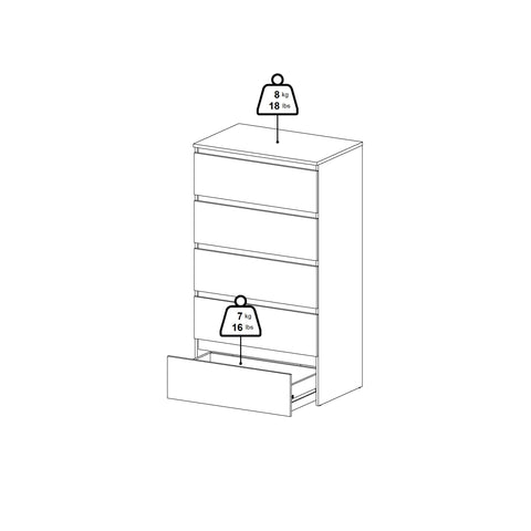 Maise cassettiera H:114 x L:65 x P:41 cm con 5 cassetti in look rovere