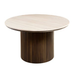 Enzo tavolino da soggiorno con piano in pietra e base a lamelle in rovere affumicato Ø78 cm