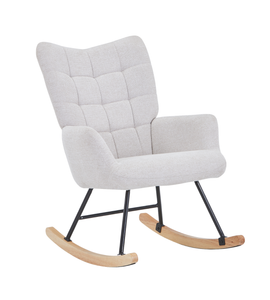 Sedia a dondolo Robert con braccioli - tessuto beige e rovere