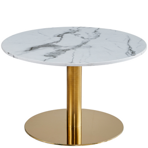 Lazio - Tavolino rotondo in marmo bianco con finiture in oro/ottone, Ø70 cm
