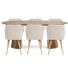 Set da pranzo - Tavolo da pranzo Lewis a doghe Ø120 cm con prolunga in impiallacciatura di rovere + 6 sedie da pranzo Jenna color beige