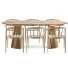 Set da pranzo - Tavolo da pranzo Lewis a doghe Ø120 cm con prolunga in impiallacciatura di rovere + 6 sedie da pranzo Bella effetto rovere