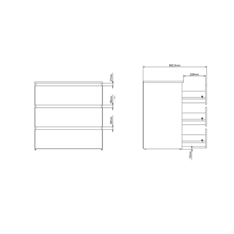 Maise cassettiera 70x70x41 cm con 3 cassetti in bianco