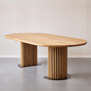 Matteo - Tavolo Plank Tavolo artigianale con base a doghe in rovere massiccio oliato/naturale 240x120x77 cm