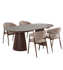 Set da pranzo – tavolo da pranzo a doghe Lewis Ø120 cm allungabile in rovere affumicato + 4 x sedie da pranzo Ebba color sabbia con gambe effetto rovere affumicato