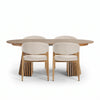 Set da pranzo - Tavolo da pranzo Lewis a doghe Ø120 cm con prolunga in impiallacciatura di rovere + 4 sedie da pranzo Ebba color beige con gambe effetto rovere