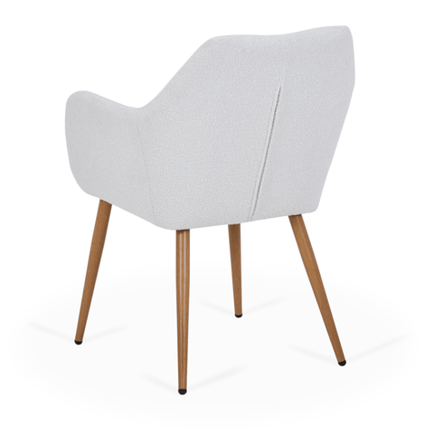 Vanessa - Sedia da pranzo con braccioli bouclé bianco e finitura in rovere