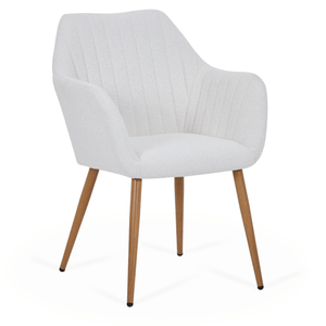 Vanessa - Sedia da pranzo con braccioli bouclé bianco e finitura in rovere