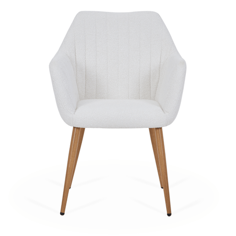 Vanessa - Sedia da pranzo con braccioli bouclé bianco e finitura in rovere