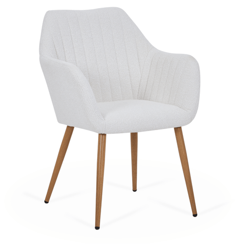 Vanessa - Sedia da pranzo con braccioli bouclé bianco e finitura in rovere