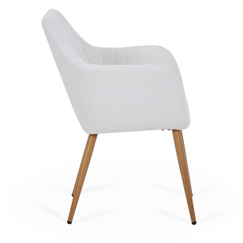 Vanessa - Sedia da pranzo con braccioli bouclé bianco e finitura in rovere