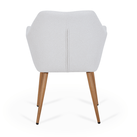 Vanessa - Sedia da pranzo con braccioli bouclé bianco e finitura in rovere